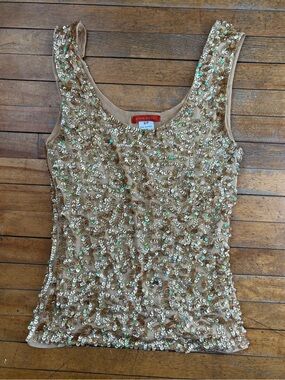 Vintage Jane Blue Gold Sequin Tank Top
